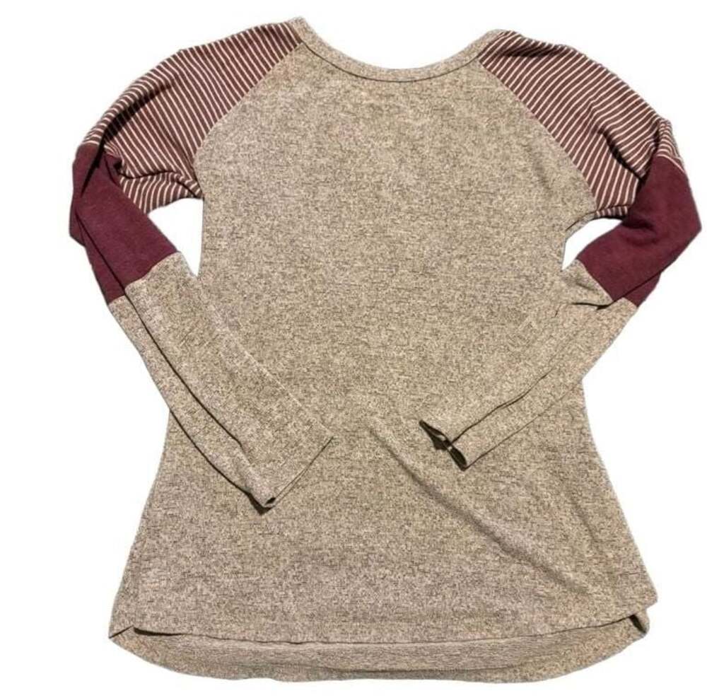 Stitch Fix Pink Clover Long Sleeve Colorblock Striped Top Grey Burgundy